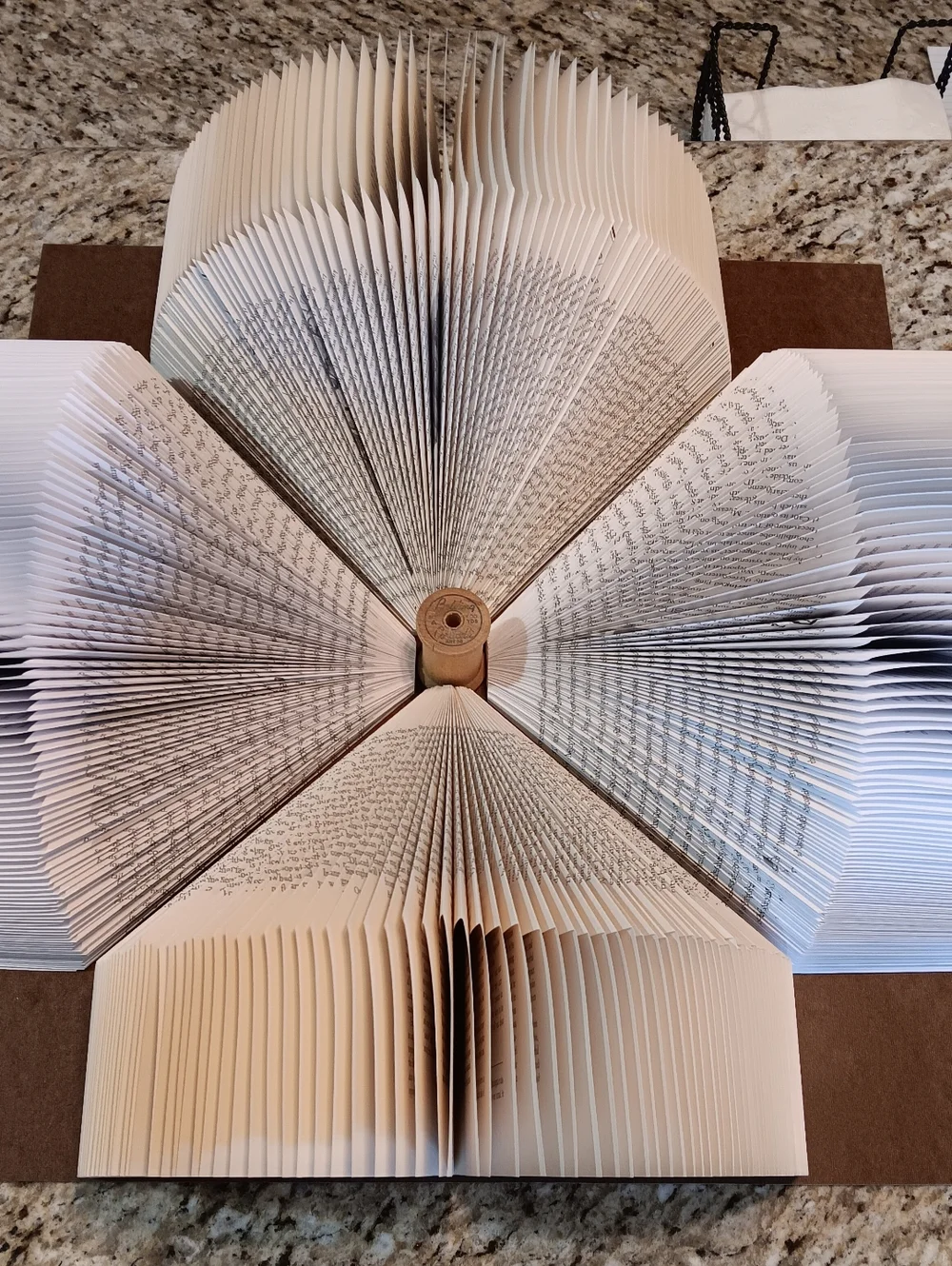 Book Flower With Wood Spool Center - Folded Book Art - Picture 2 of 4